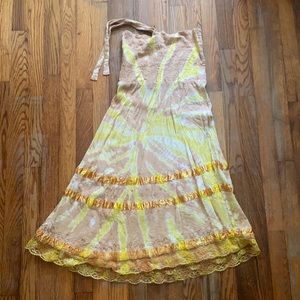 Tie-dye gold sundress with lace detailing